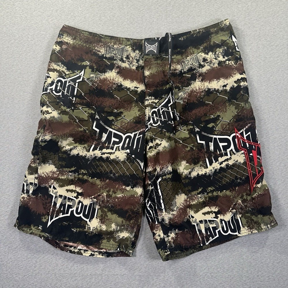 Tapout Shorts Mens 35 Green Camo MMA Fight Training Drawstring Athletic Gym Y2K